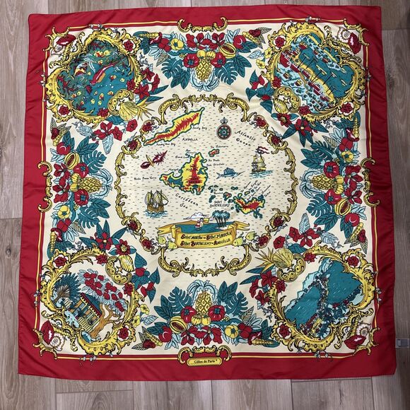 Italian made Scarf Caribbean Colorful Flowers Fruit St Martin Tropical - Picture 1 of 5